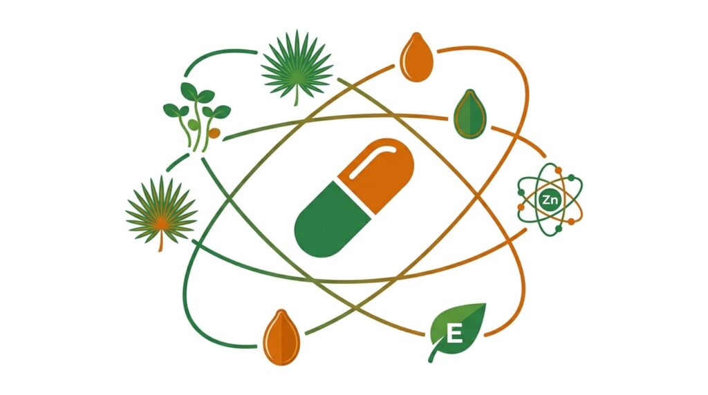 ilustración flat de la fórmula completa de Folisin con sus ingredientes activos