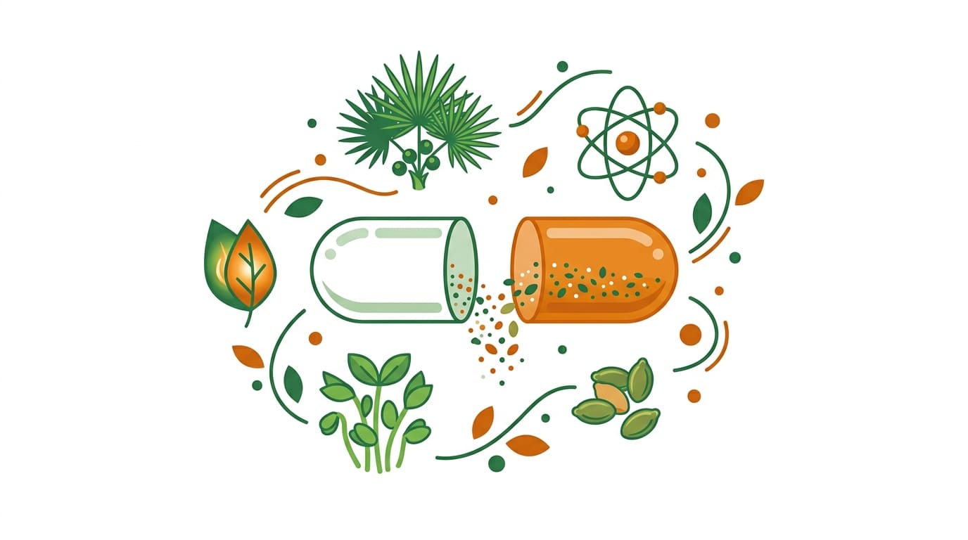 ilustración flat de los ingredientes activos dentro de las cápsulas de Folisin