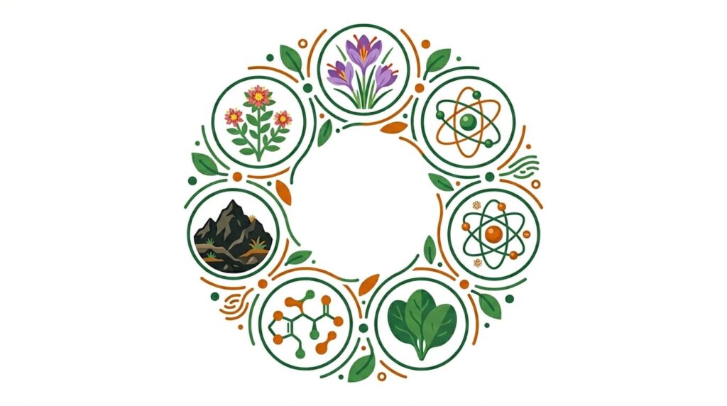 Shilajit Extreme Opiniones: Análisis y Veredicto 2026 3 ilustración flat con el análisis de los 7 ingredientes activos de Shilajit Extreme
