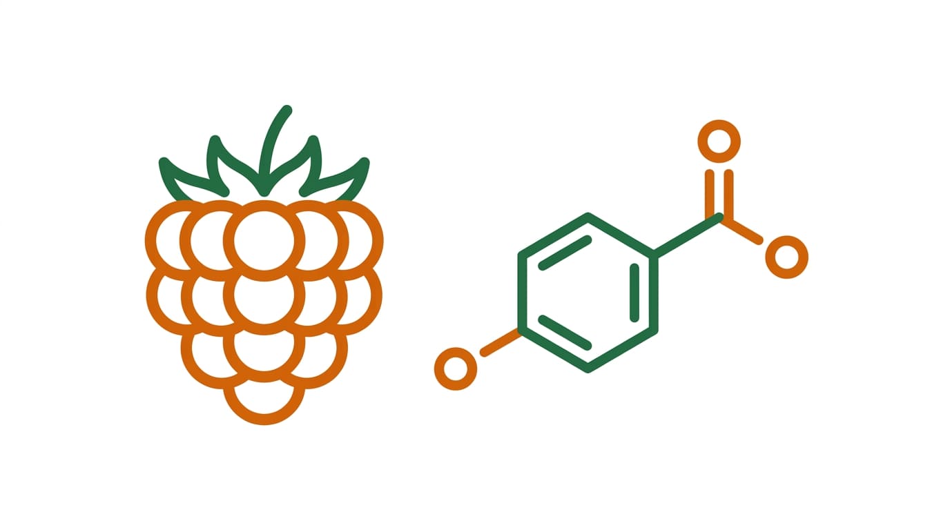 ilustración de las cetonas de frambuesa y su origen natural en frutos rojos