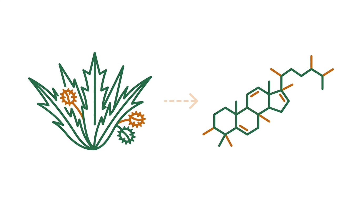 ilustración de la planta tribulus terrestris y su compuesto activo protodioscina