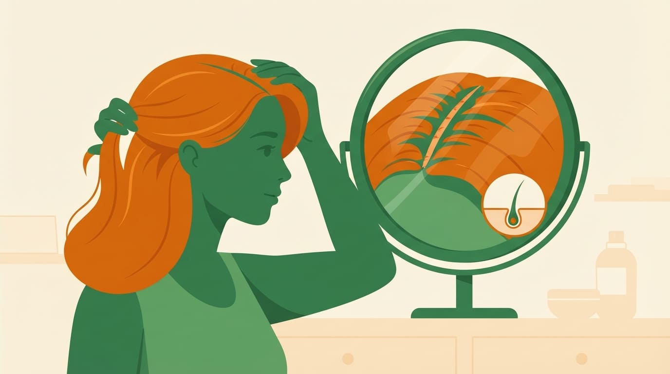ilustración de qué es la alopecia androgénica femenina y su patrón de adelgazamiento difuso